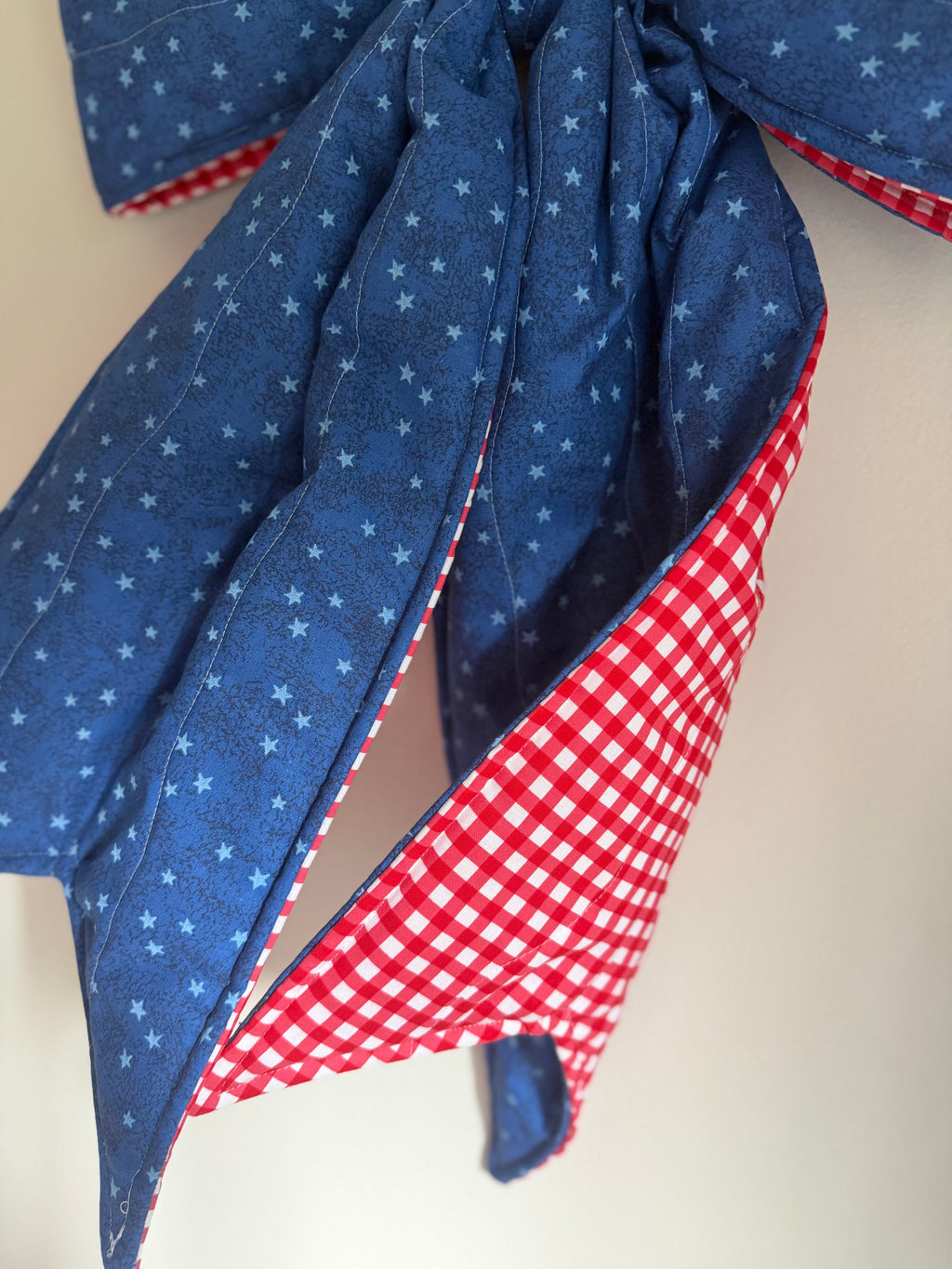 Quilted reversible door bow - stars & gingham